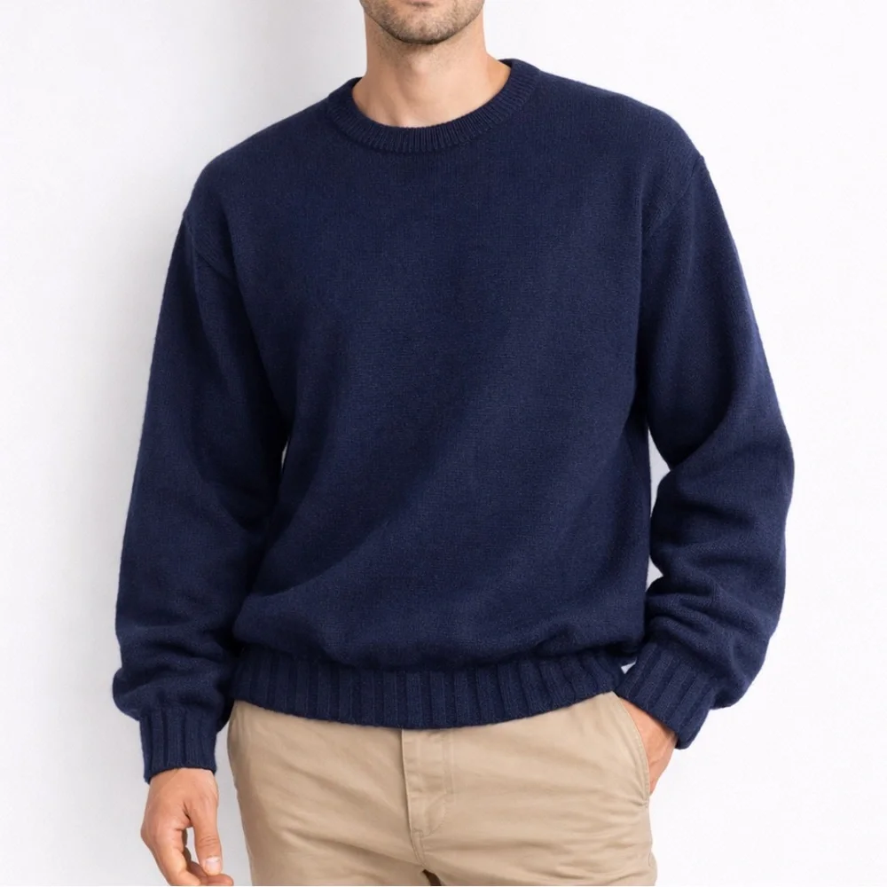 J.Crew Men’s 100% Brushed Merino Wool Navy Crewneck Sweater New No Tags M